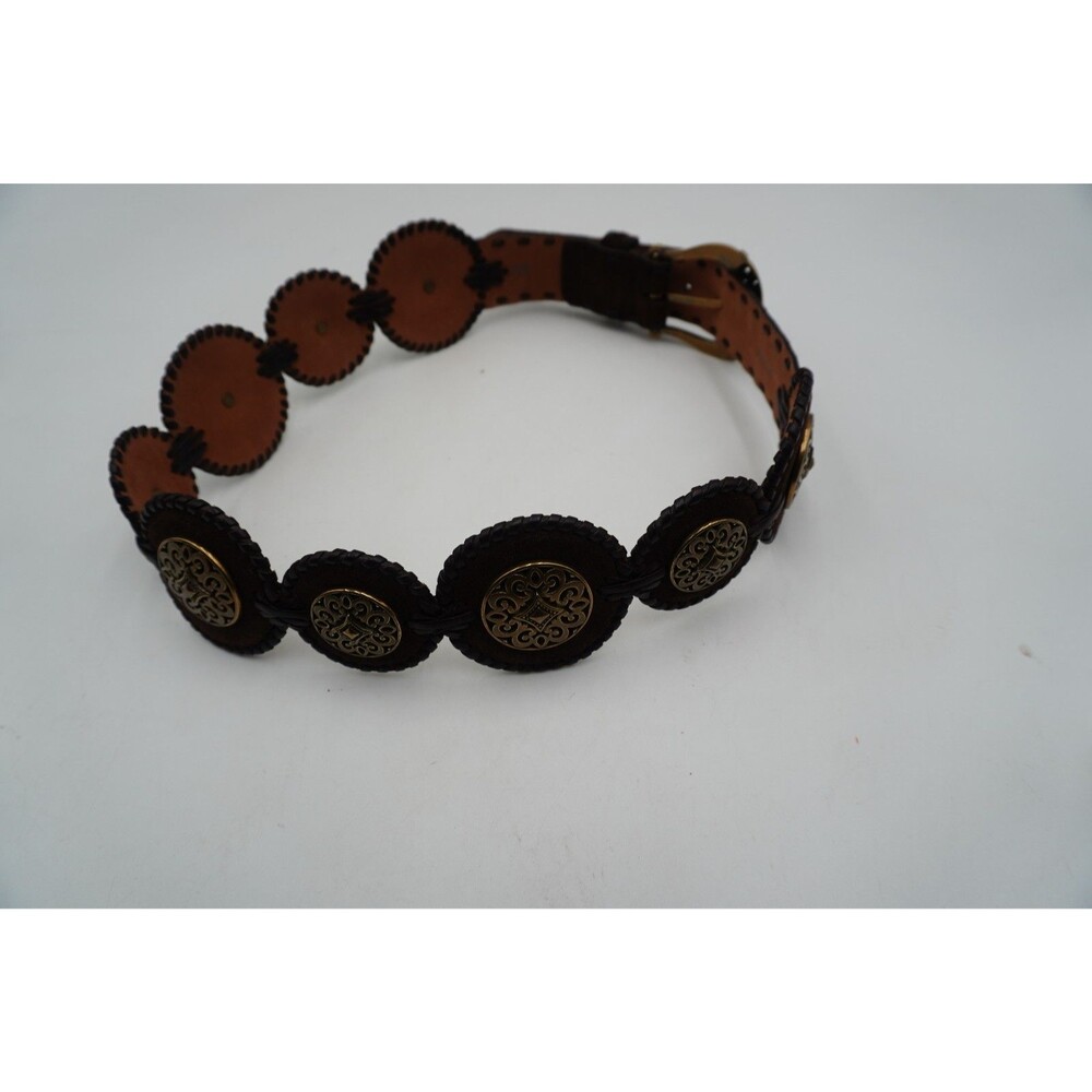 Brighton Brown Wide Suede Concho Belt Ornate Brass Medallions Western Cowgirl 3" - Picture 3 of 12